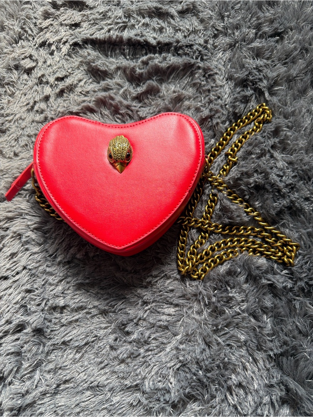 Red Heart Crossbody Bag with Gold Chain